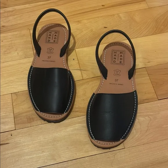 Black Leather Avarcas Sandals - Picture 3 of 4